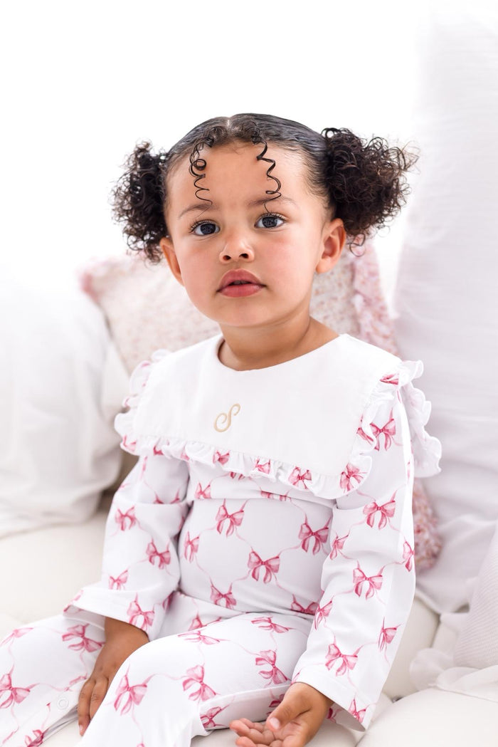 Girls Pink Personalised Bow Print Babygrow