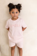 Girls Pink Personalised Cotton T-shirt and Short Set