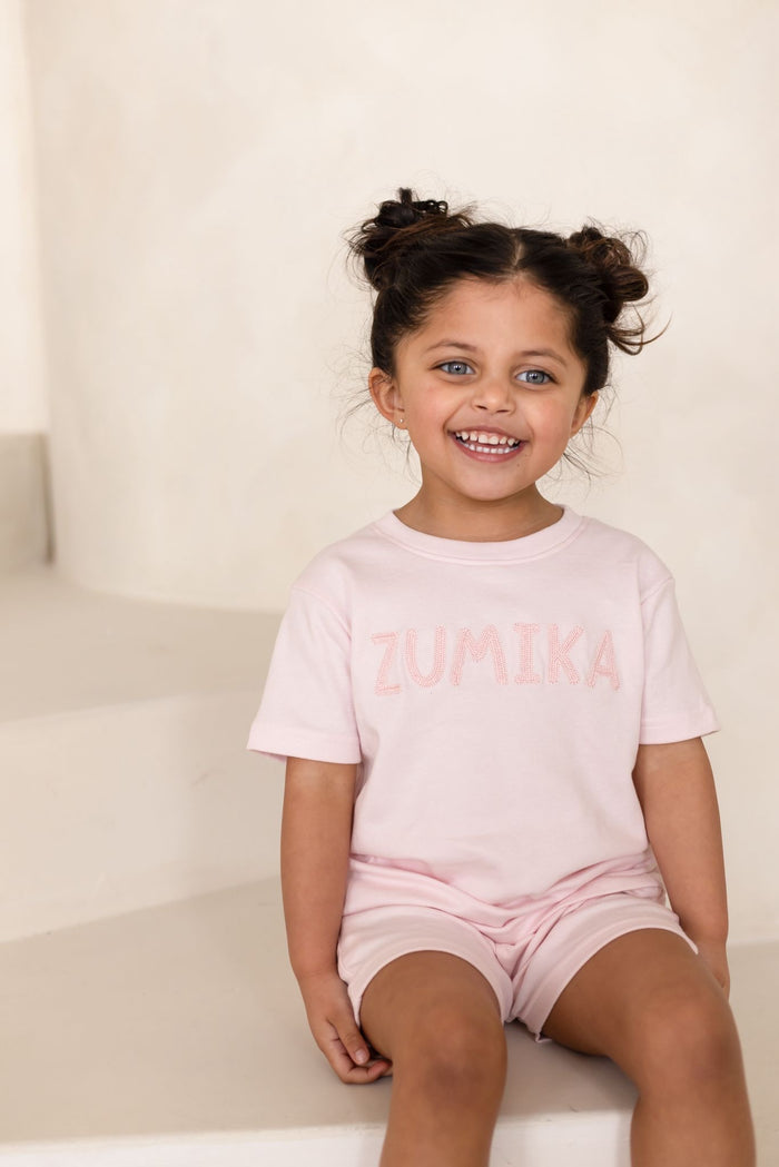 Girls Pink Personalised Cotton T-shirt and Short Set