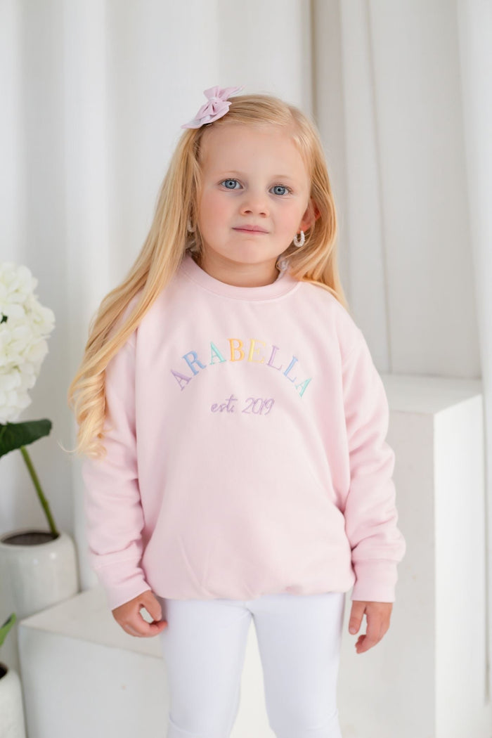 Girls Pink Personalised Est Sweater