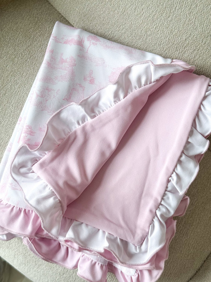 Girls Pink Personalised French Toile Blanket