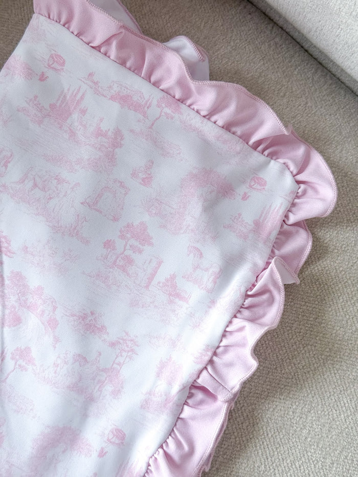 Girls Pink Personalised French Toile Blanket