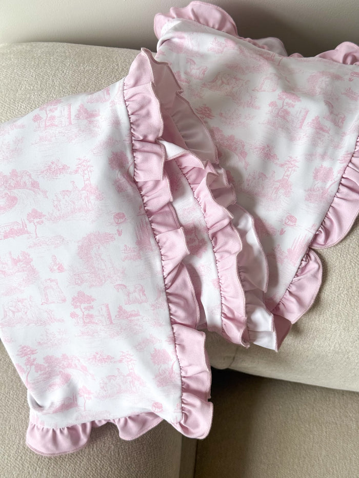 Girls Pink Personalised French Toile Blanket