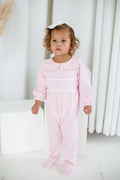 Girls Pink Personalised Gingham Dreams Smocked baby grow