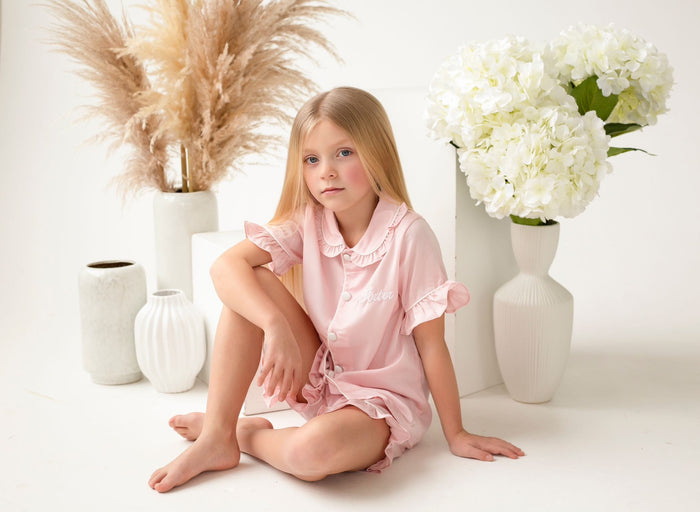 Girls Pink Personalised Pearl Pyjamas - Short Sleeve and Leg