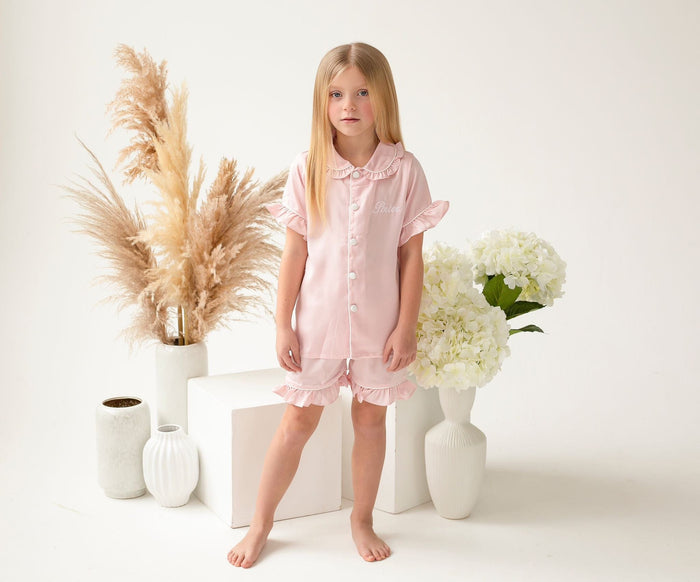 Girls Pink Personalised Pearl Pyjamas - Short Sleeve and Leg
