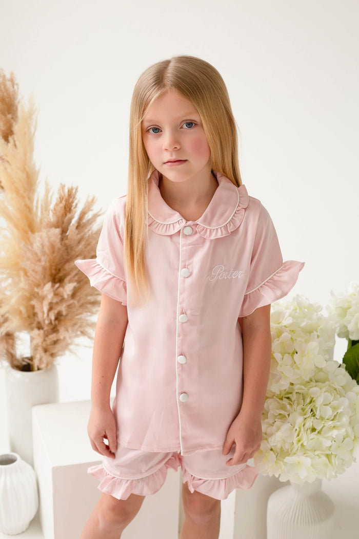 Girls Pink Personalised Pearl Pyjamas - Short Sleeve and Leg