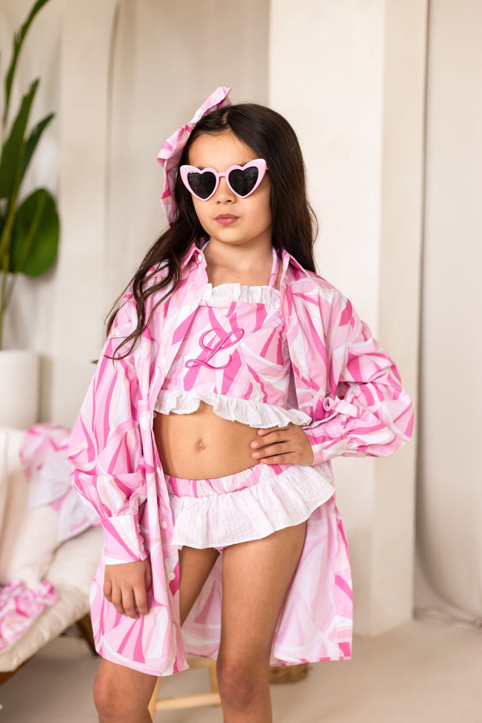 Girls Pink Personalised Riviera Muse Beach Shirt