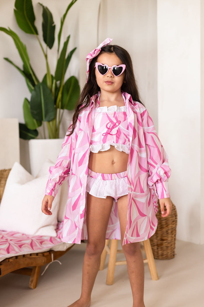 Girls Pink Personalised Riviera Muse Beach Shirt
