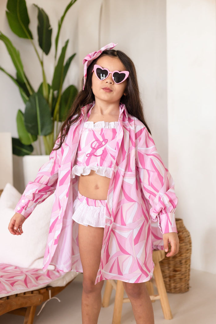Girls Pink Personalised Riviera Muse Beach Shirt