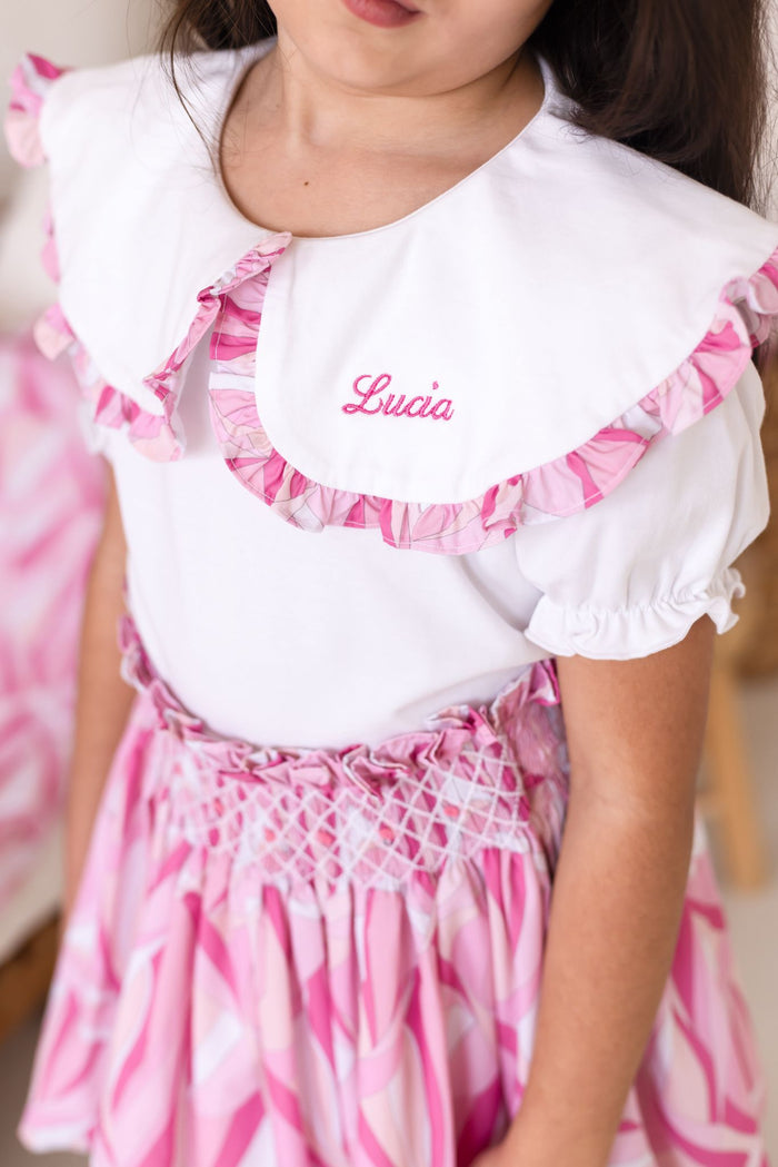 Girls Pink Personalised Riviera Muse Skirt and Top