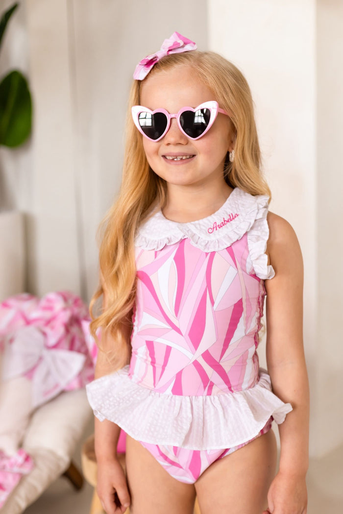 Girls Pink Personalised Riviera Muse Sleeveless Swimsuit