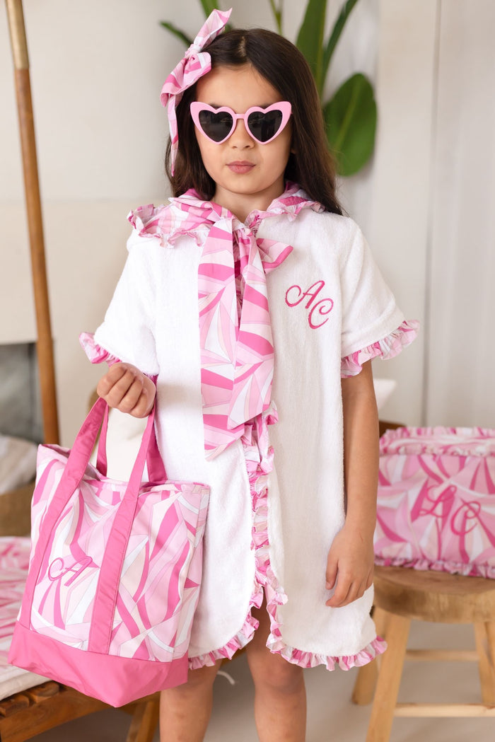 Girls Pink Personalised Riviera Muse Towelling Coverup