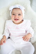 Girls Pink Personalised Swiss Dot Smocked baby grow
