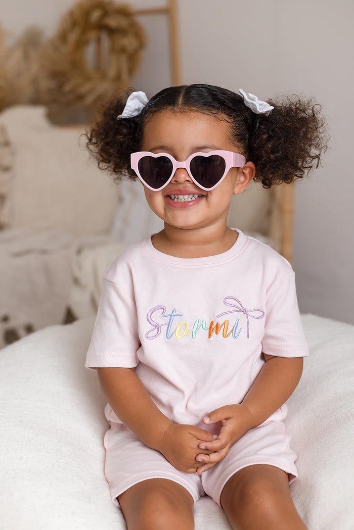 Girls Pink Personalised T-shirt and Short Set