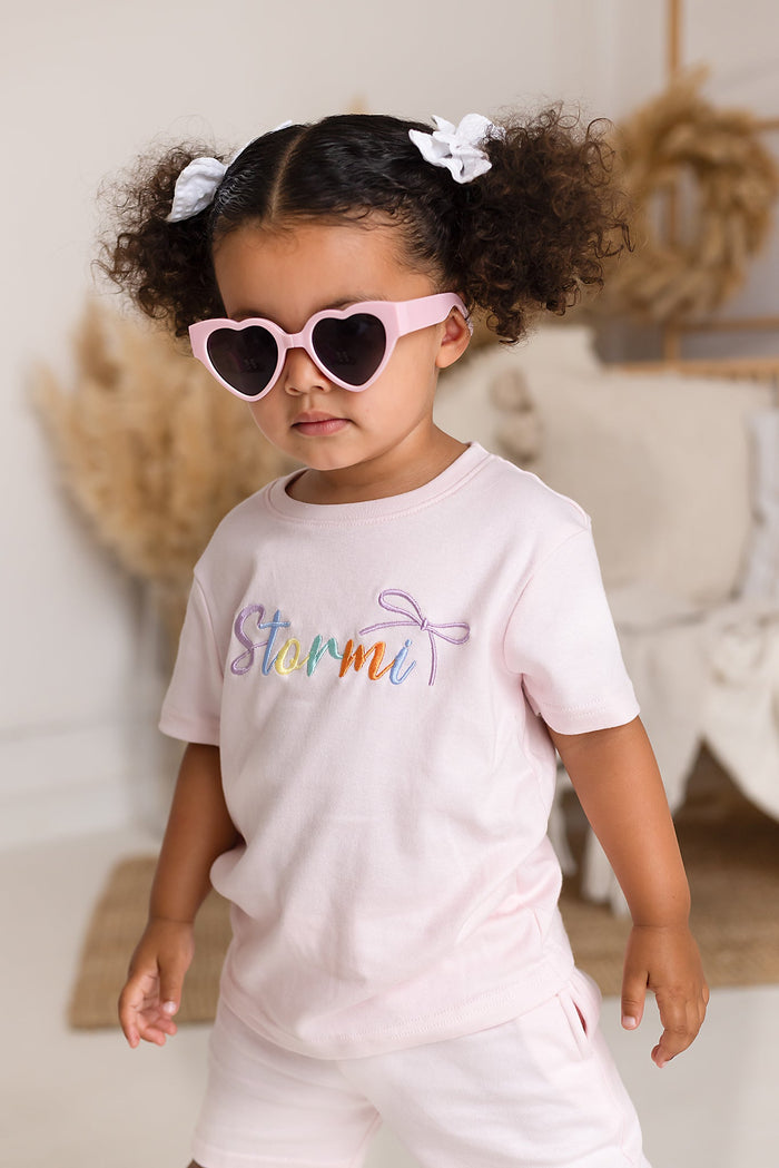 Girls Pink Personalised T-shirt and Short Set