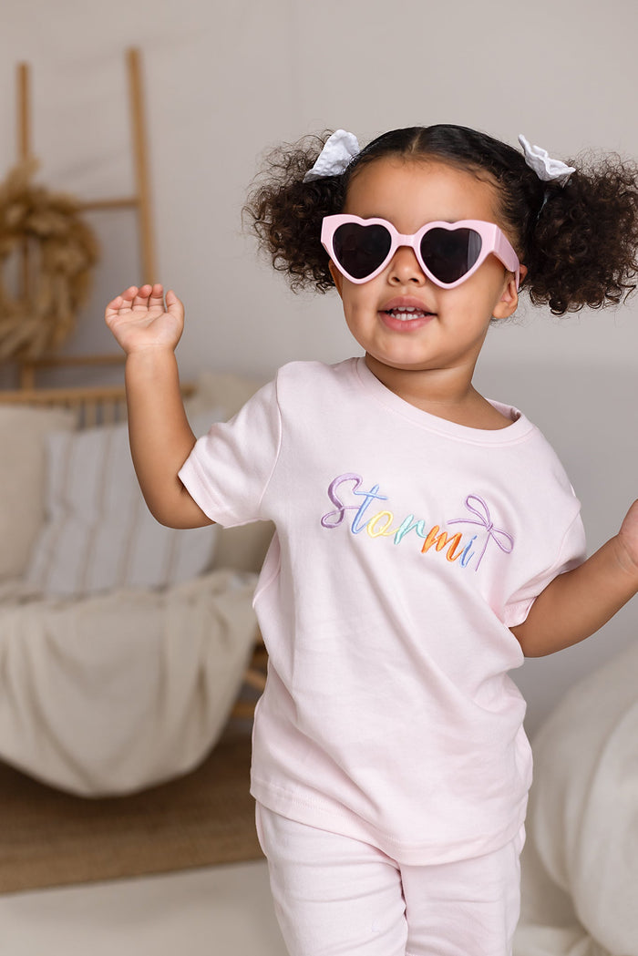 Girls Pink Personalised T-shirt and Short Set