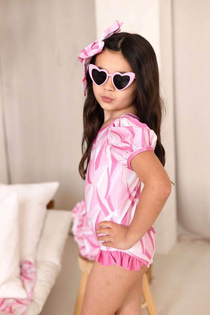 Girls Pink Riviera Muse Puff Sleeve Swimsuit
