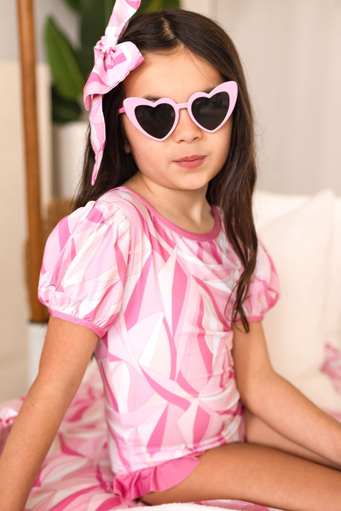 Girls Pink Riviera Muse Puff Sleeve Swimsuit