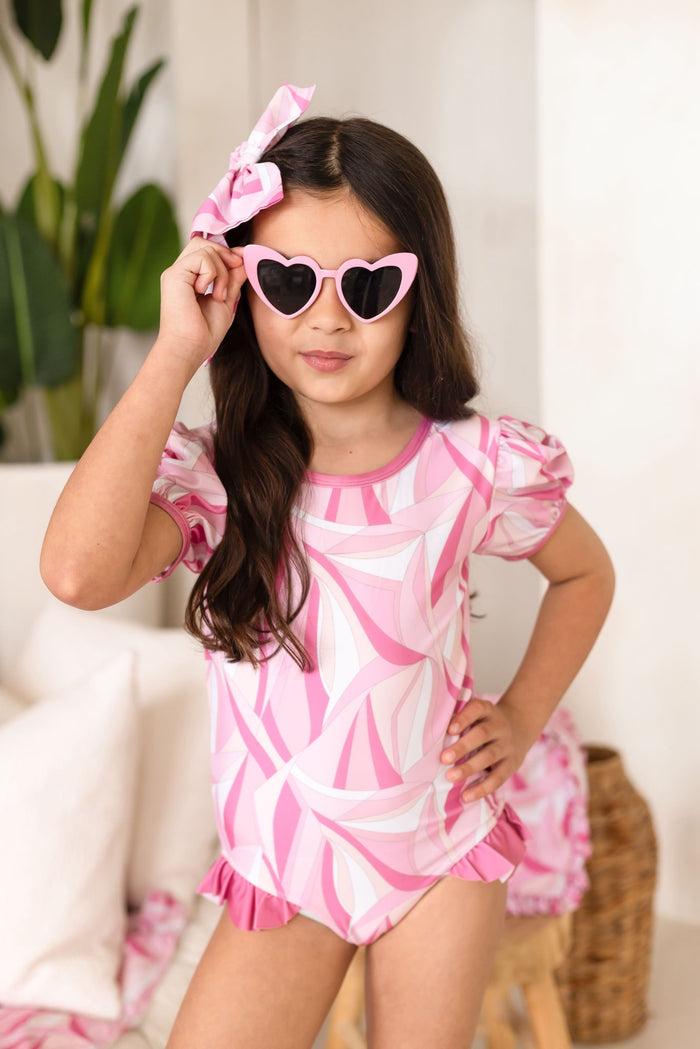 Girls Pink Riviera Muse Puff Sleeve Swimsuit