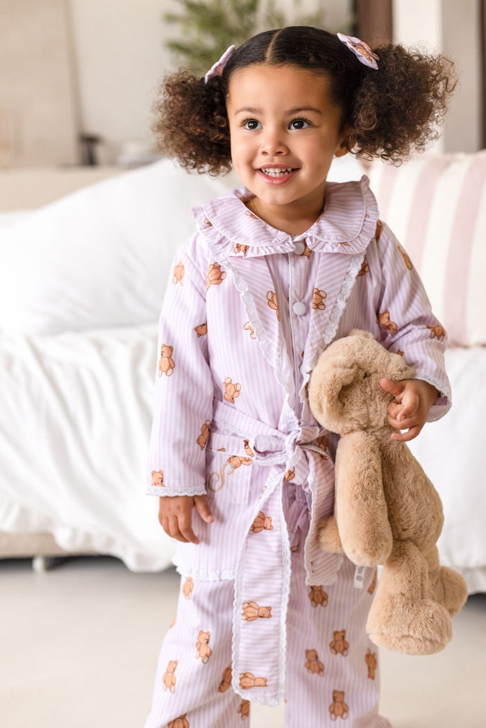 Girls Pink Stripe Personalised Teddy Bear Dressing Gown