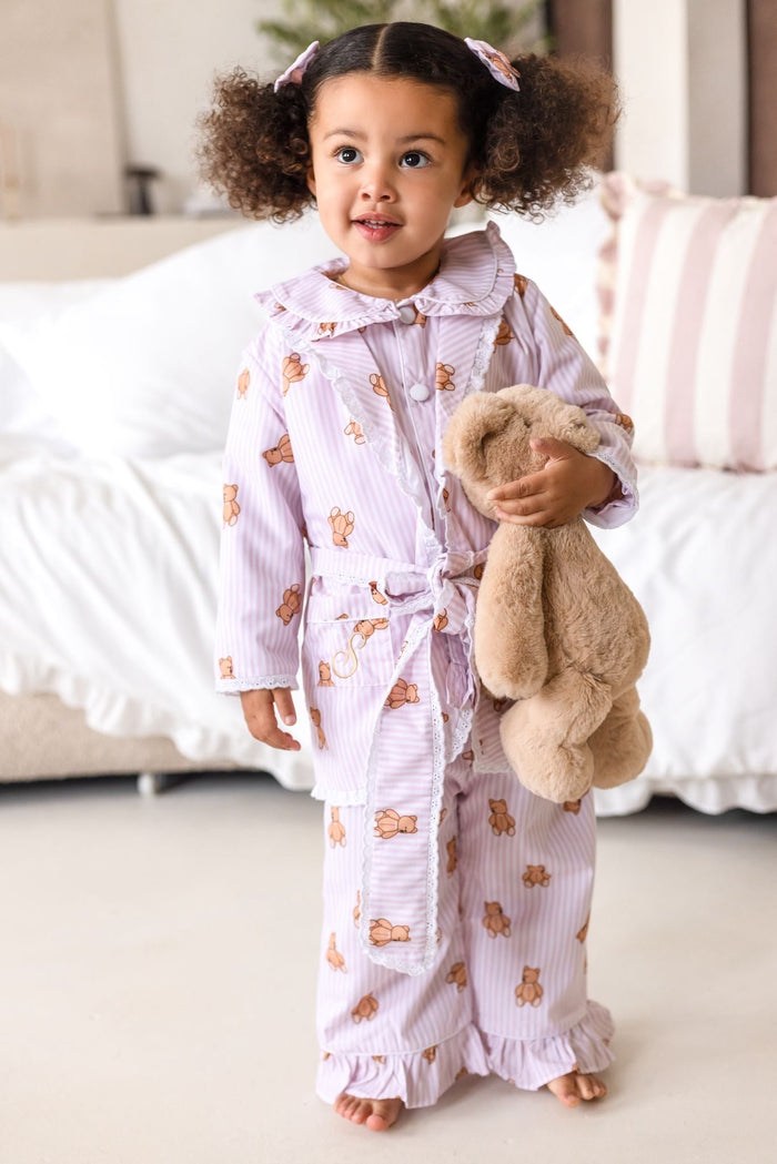Girls Pink Stripe Personalised Teddy Bear Dressing Gown