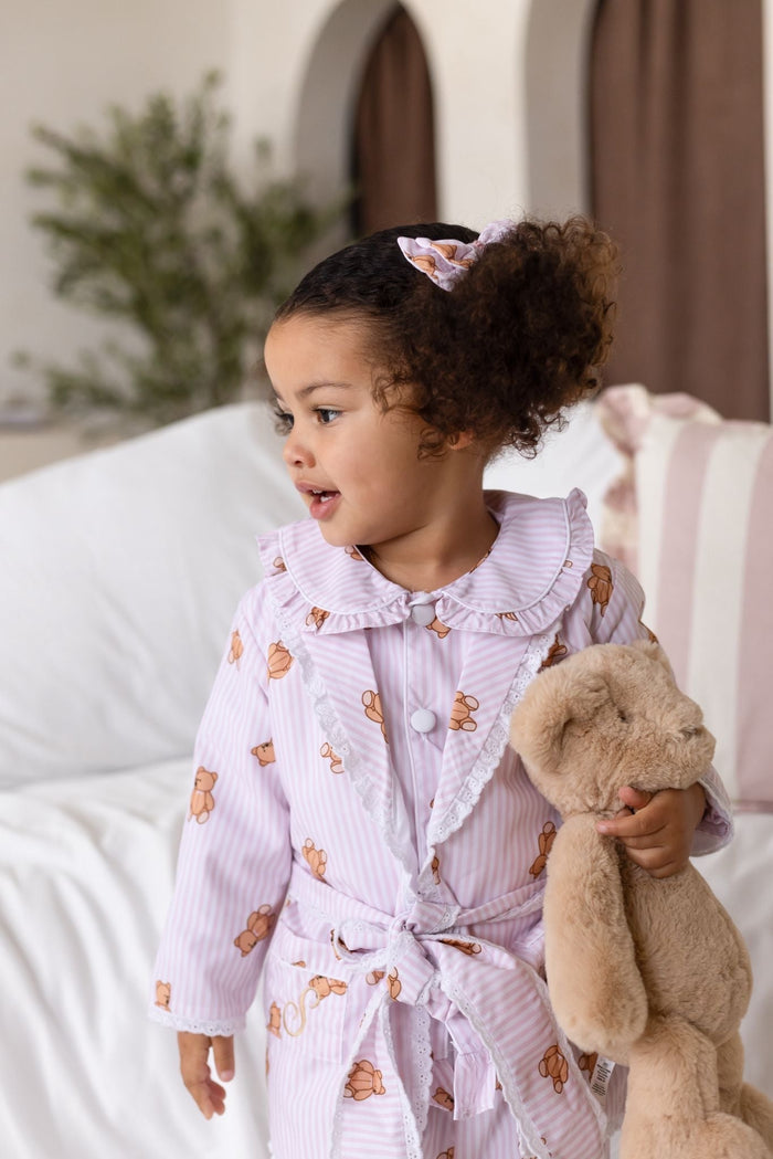 Girls Pink Stripe Personalised Teddy Bear Dressing Gown