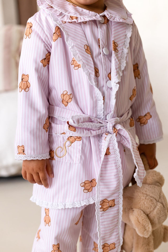 Girls Pink Stripe Personalised Teddy Bear Dressing Gown
