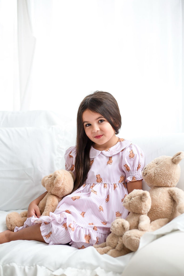 Girls Pink Stripe Personalised Teddy Bear Pyjamas