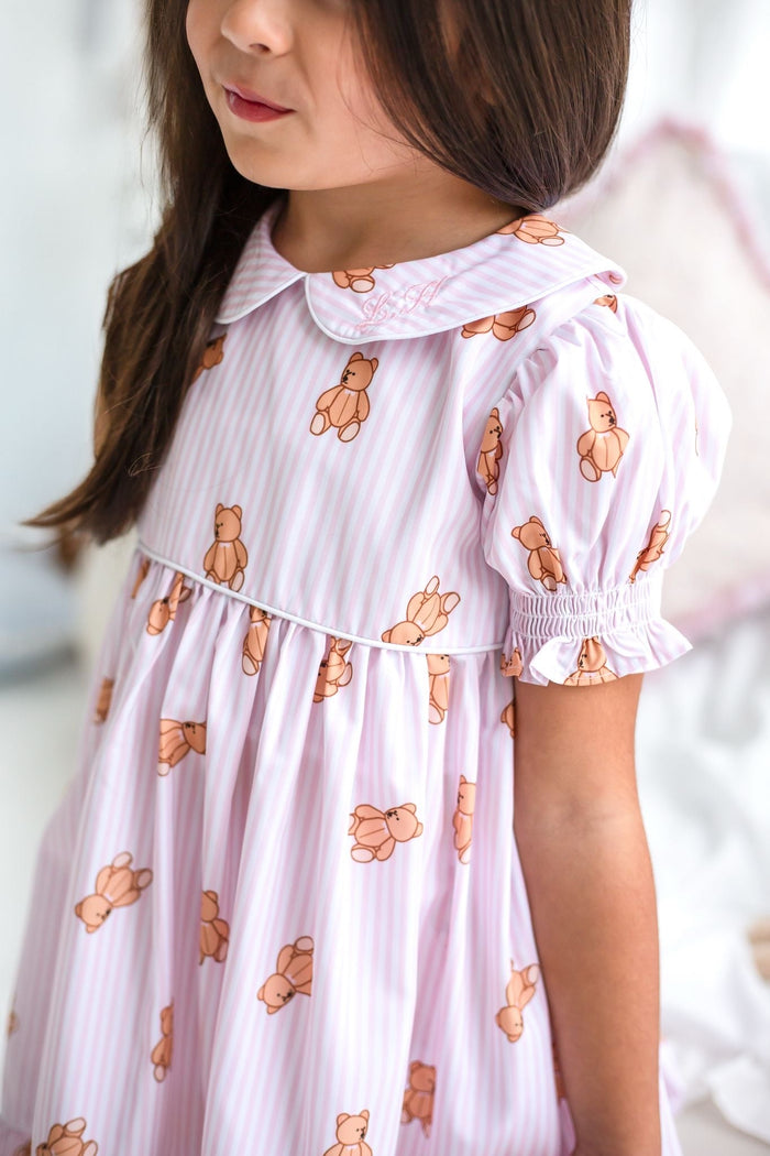 Girls Pink Stripe Personalised Teddy Bear Pyjamas