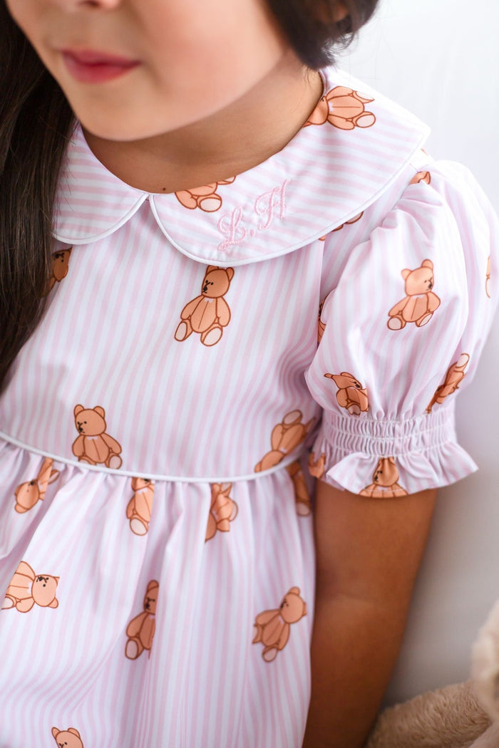 Girls Pink Stripe Personalised Teddy Bear Pyjamas