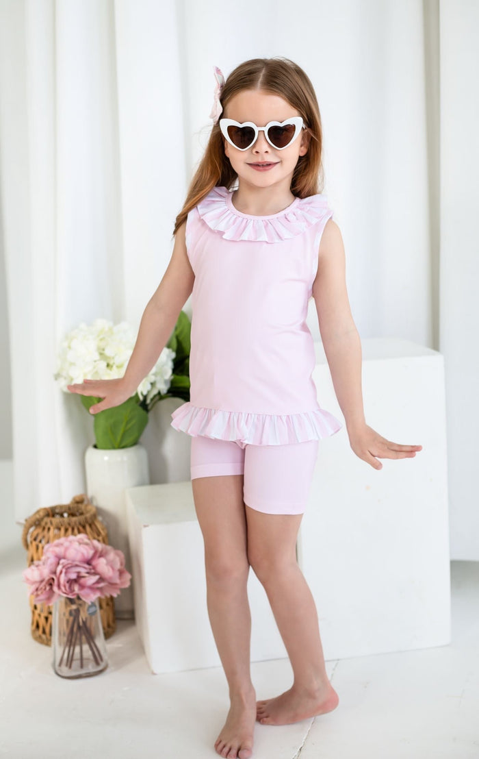 Girls Pink Stripe Short Sleeve and Leg Loungewear