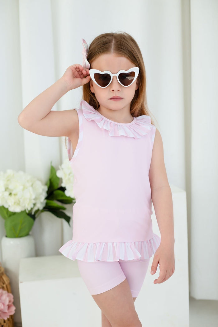 Girls Pink Stripe Short Sleeve and Leg Loungewear