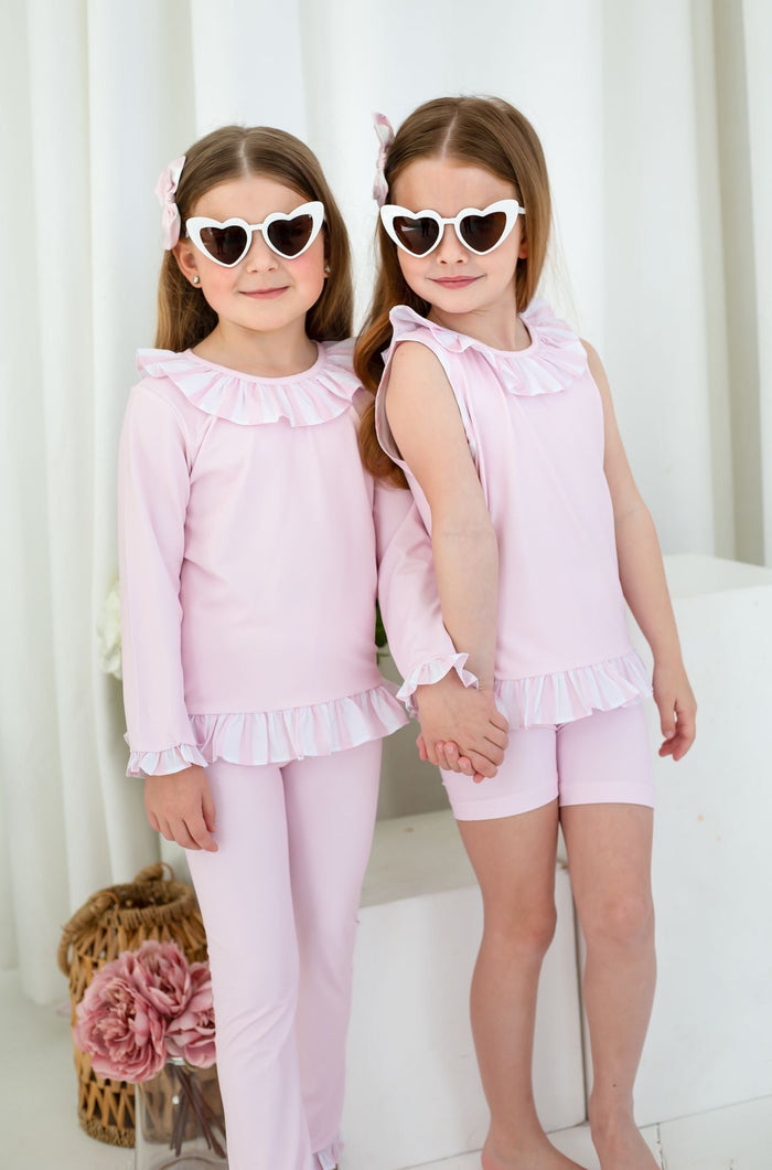 Girls Pink Stripe Short Sleeve and Leg Loungewear