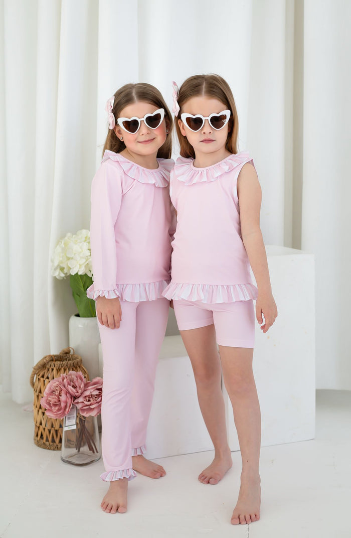 Girls Pink Stripe Short Sleeve and Leg Loungewear