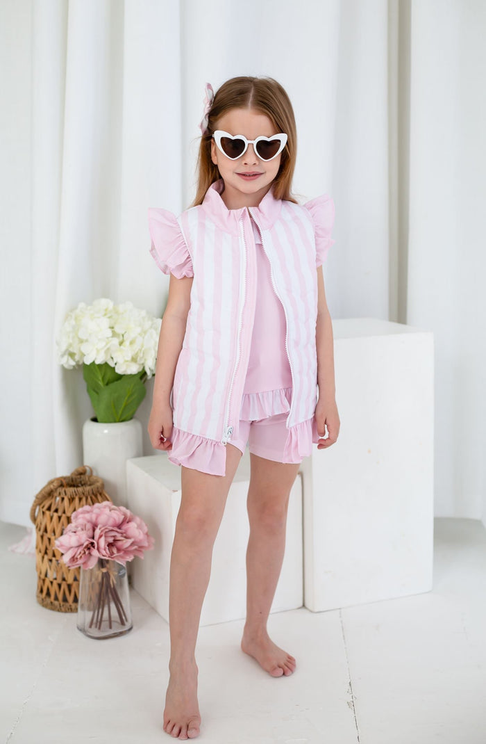 Girls Pink Stripe Short Sleeve and Leg Loungewear