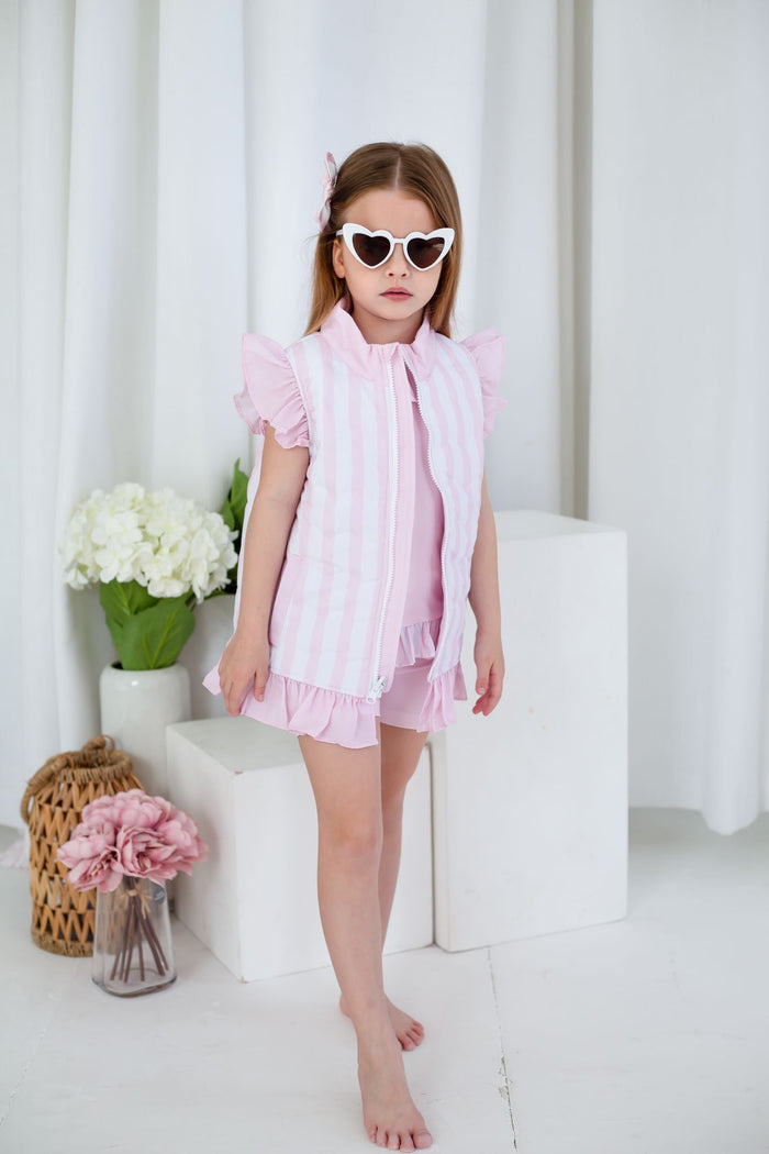 Girls Pink Stripe Short Sleeve and Leg Loungewear