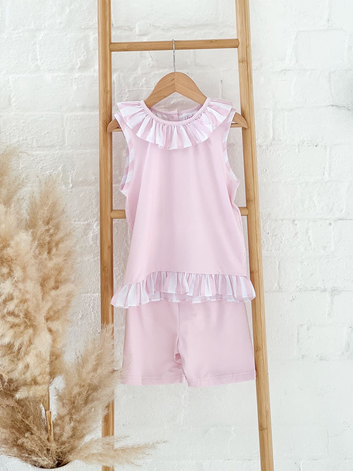 Girls Pink Stripe Short Sleeve and Leg Loungewear