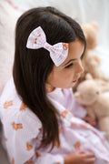 Girls Pink Stripe Teddy Bear Small Hair Bow