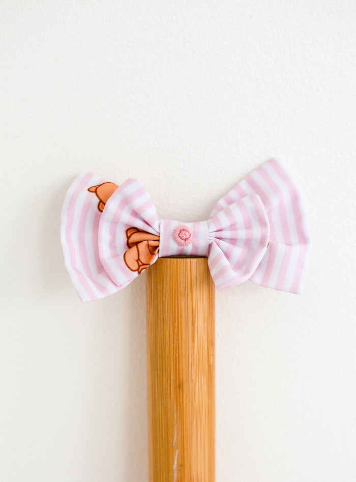 Girls Pink Stripe Teddy Bear Small Hair Bow