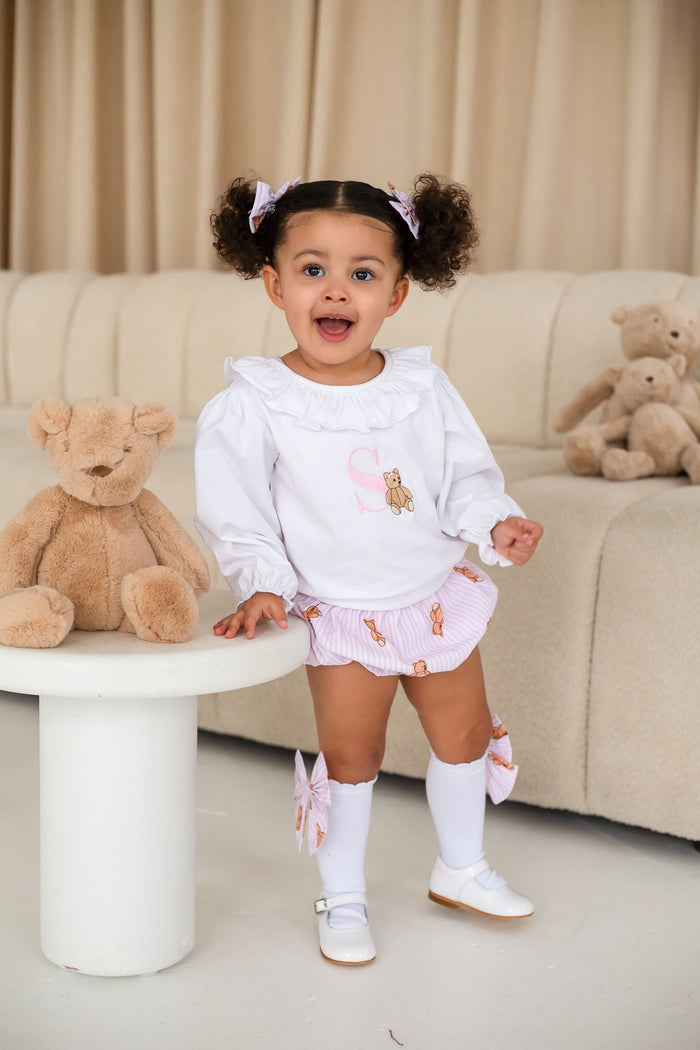 Girls Pink Stripe Teddy Bear Socks