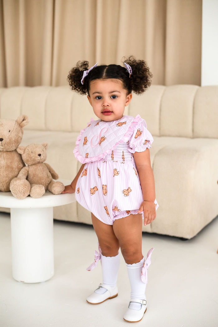 Girls Pink Stripe Teddy Bear Socks