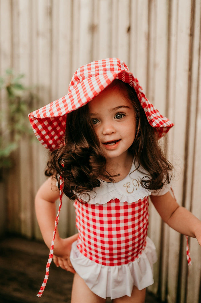 Girls Red Gingham Sunhat