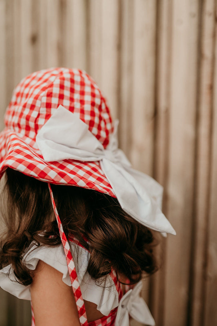 Girls Red Gingham Sunhat
