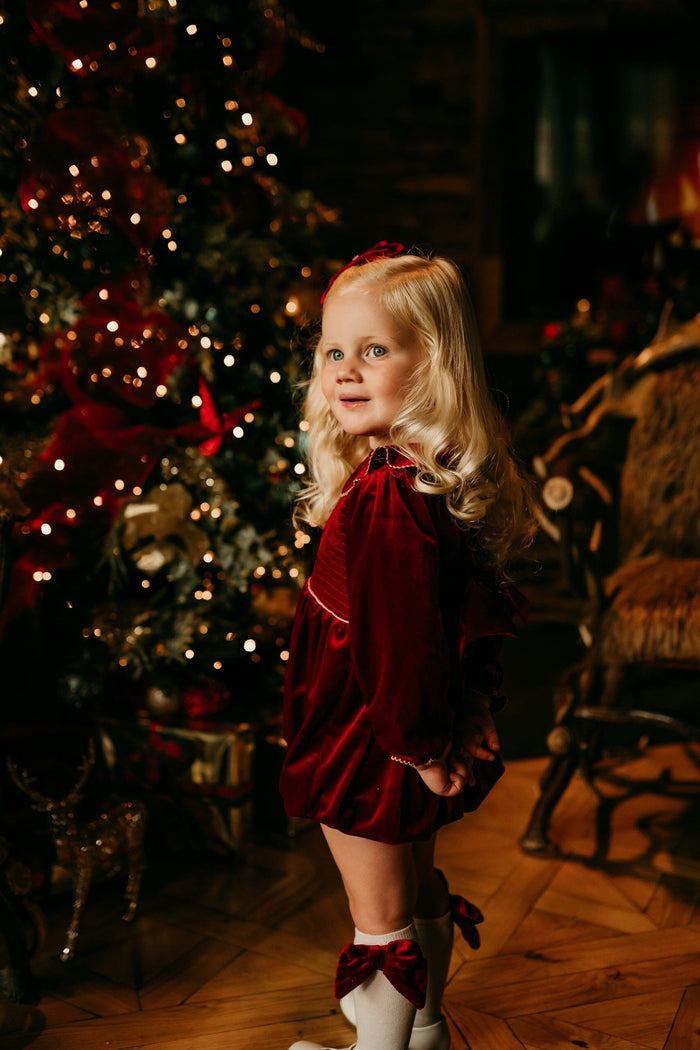 Girls Red Luxe Smocked Romper