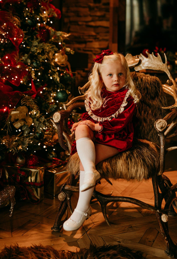 Girls Red Luxe Smocked Romper