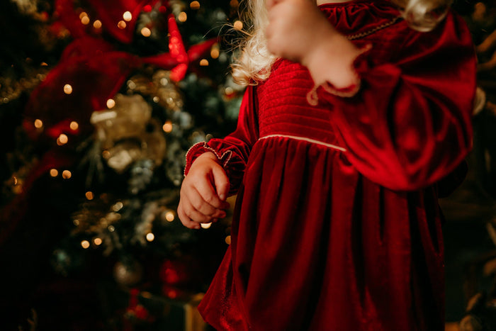 Girls Red Luxe Smocked Romper