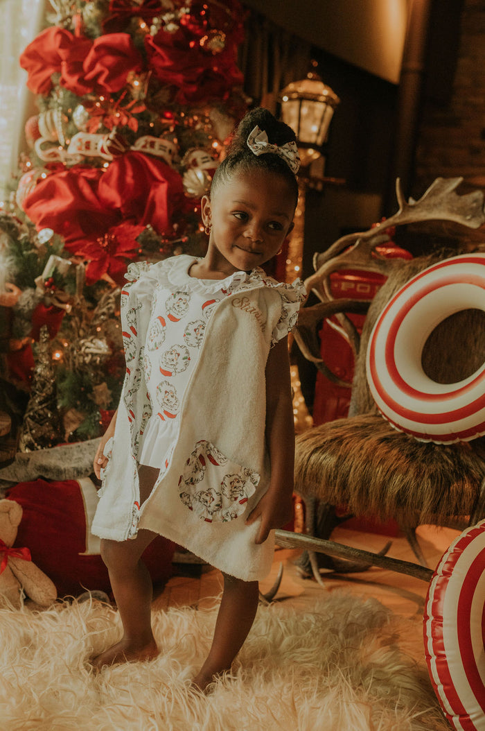 Girls Red Santa Print Towelling Coverup