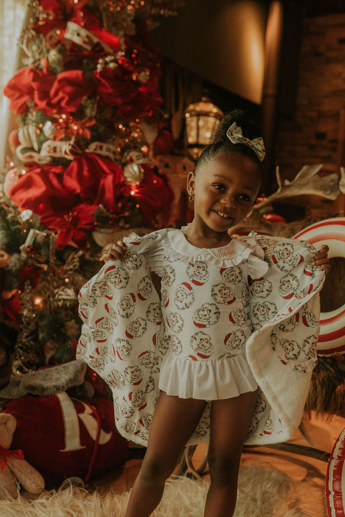 Girls Red Santa Print Towelling Coverup