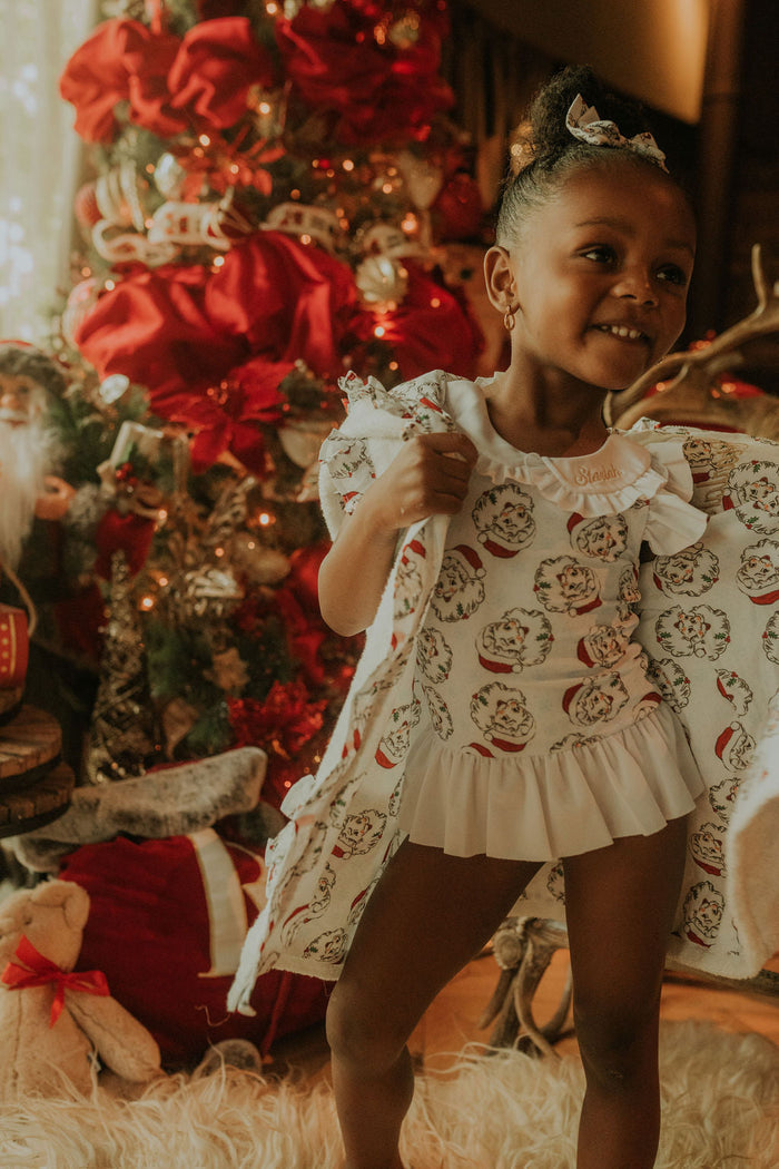Girls Red Santa Print Towelling Coverup